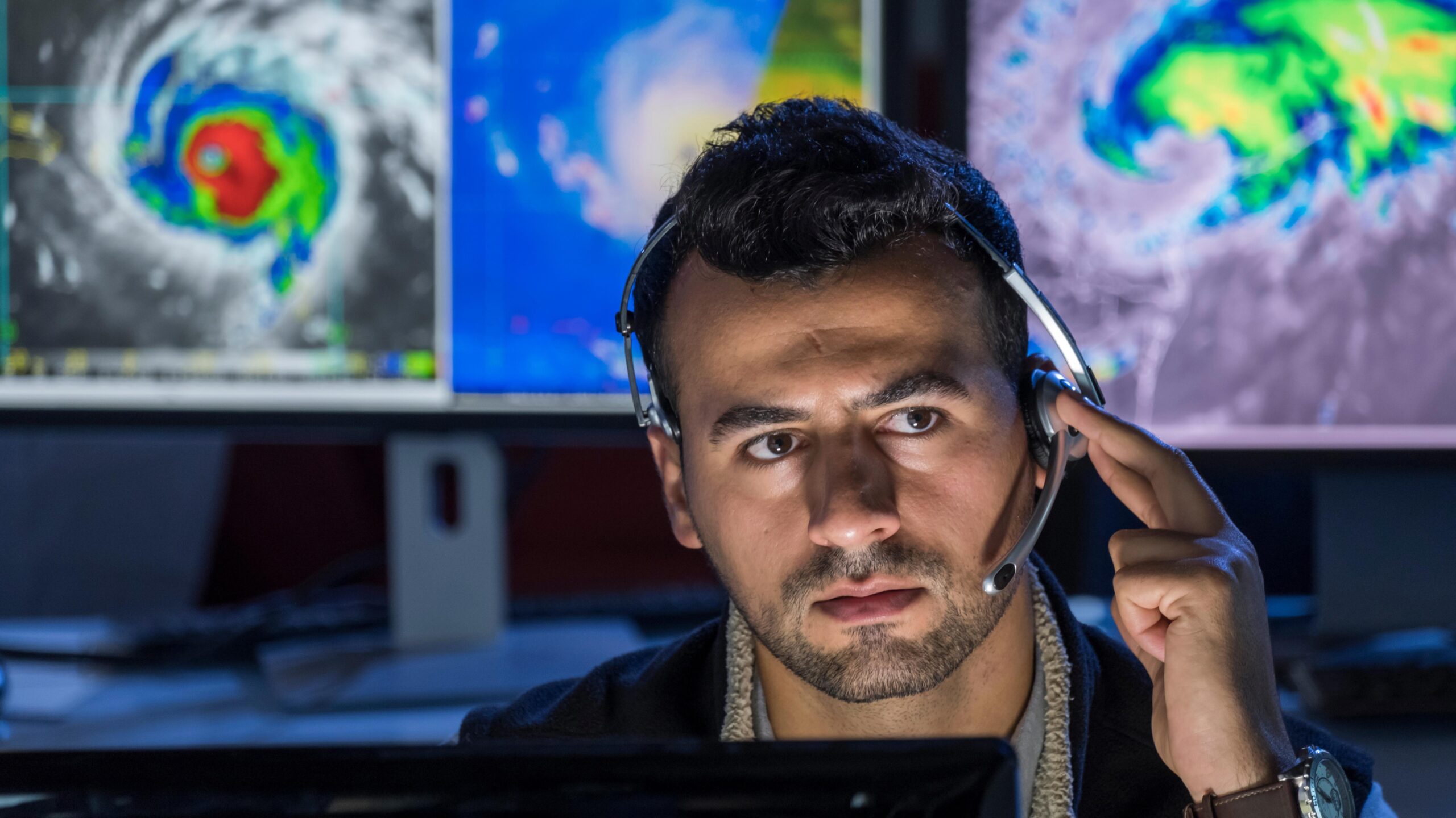 Man In Data Center Prepares For Storm