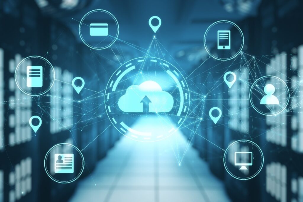 Blue Cloud Solutions Brain Map With Data Center In Background